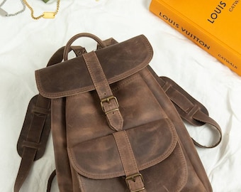 Handmade Distressed Leather Rucksack, Unisex Laptop Backpack