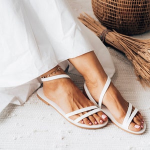 Sandales en cuir blanches, sandales spartiates grecques, chaussures de mariage d'été, cadeau pour elle, 100 % cuir véritable, sandales de mariée image 7