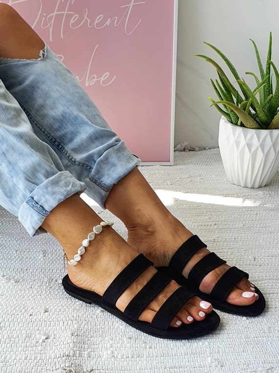 suede sandals black