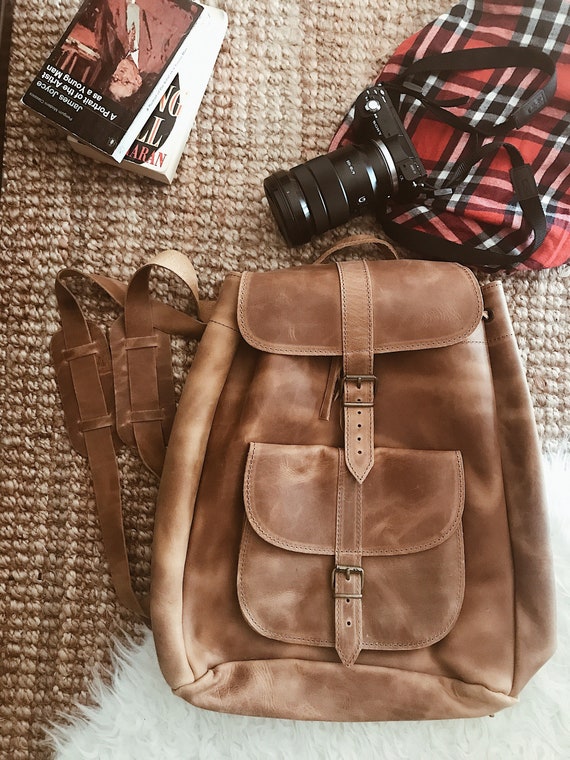 Handmade Leather Rucksack,greek Leather Backpack,distressed  display picture 1