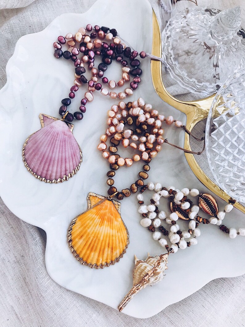 handmade neckpiece Fresh water pearl necklaces,real shell necklaces