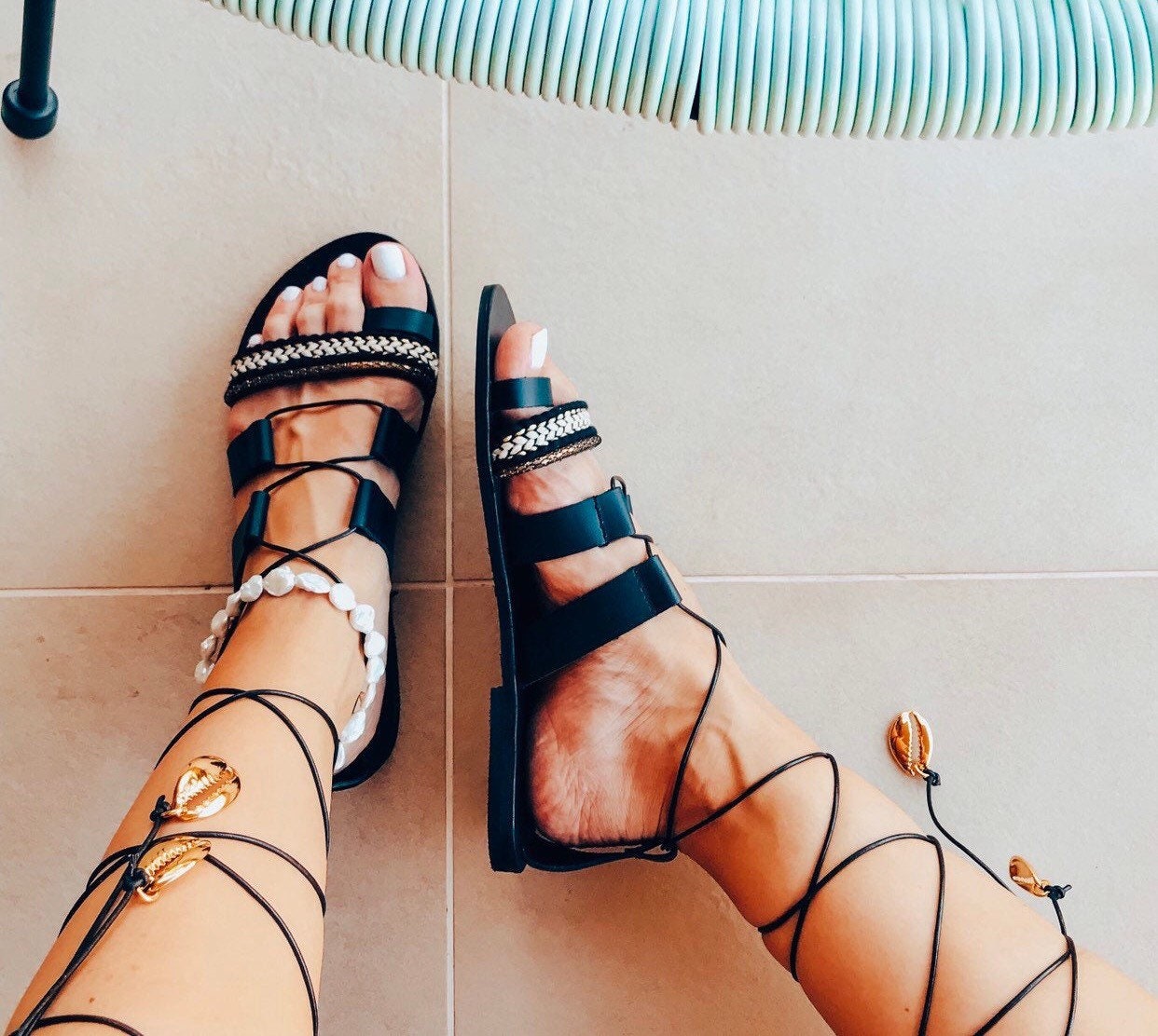 leather tie sandals