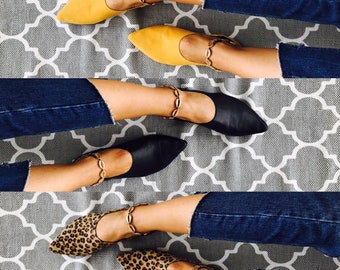 Pointy toes flats ,greek leather shoes, leather ballarinas , leopard pony skin shoes,black flats,yellow slipons