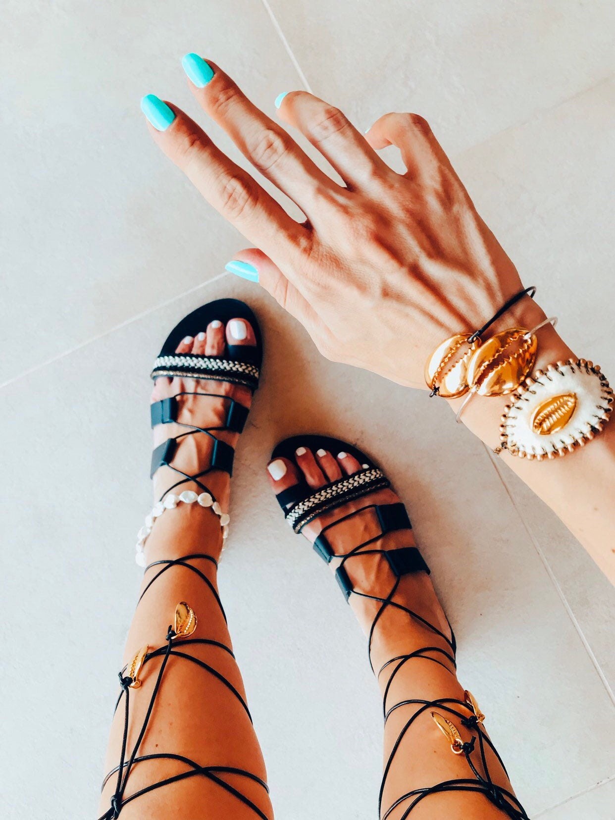 leather tie sandals