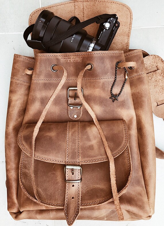 Handmade Leather Rucksack,greek Leather Backpack,distressed  display picture 3