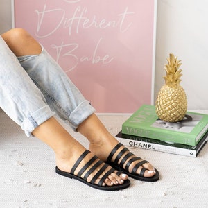 Black sandals,ancient greek style sandals,toe ring classic sandals,black slippers,strappy sandals,black slides image 7