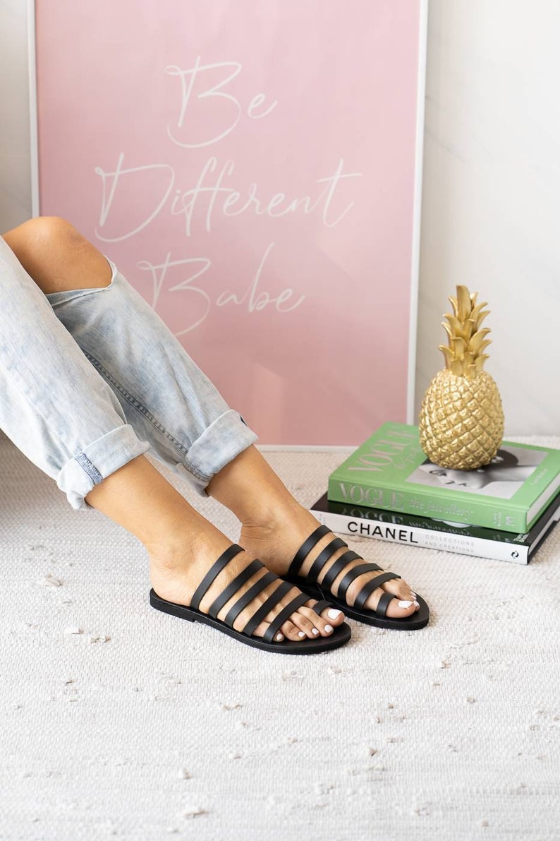 Black sandals,ancient greek style sandals,toe ring classic sandals,black slippers,strappy sandals,black slides image 7