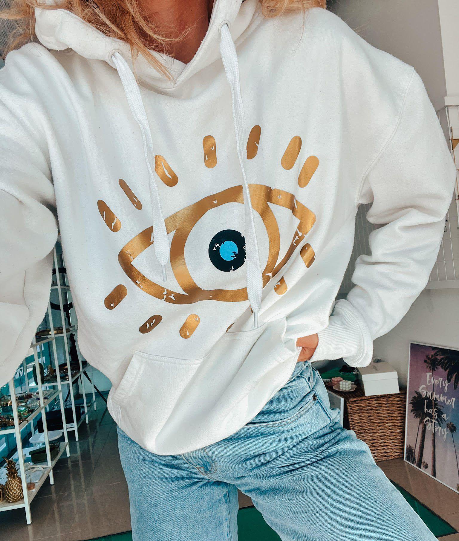 Protection Eye Hoodie , Gold Eye Vinyl Stamp Sweatshirt, Cosy