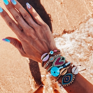Summer bracelets combination, Shell bracelets, cowrie shell bracelet,puka shells,heart bracelet