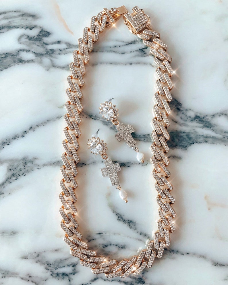 gift for her Chunky chain necklace Crystal chain retro chain