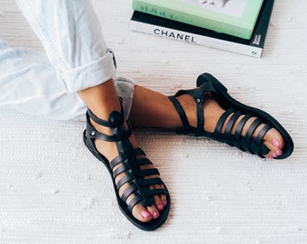 Gladiator Black Sandals,Greek Sandals Women, Leather Sandals in Black, summer Sandals, Gift for Her