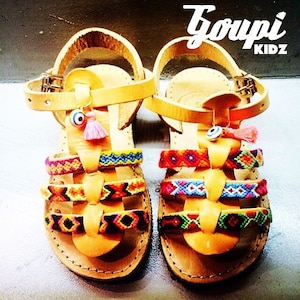 Handcrafted kids leather gladiators, &quot;Raquelina&quot;, greek leather sandals, friendship bracelet sandals, bohemian ethnic sandals,tassel sandals