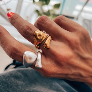 Großer offener gehämmerter Ring, Damenring, Statement-Ring, Panzerring, verstellbarer Stapelring, dicker Ring, gehämmerter Unisexring, Geschenk zum Valentinstag
