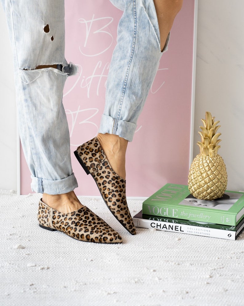 Pointy toes flats ,greek leather shoes, leather ballarinas , leopard pony skin shoes,black flats,yellow slipons image 4