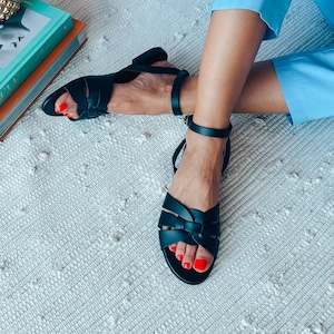 Greek Sandals Women, Black Leather Sandals, Gladiator Sandals, summer Sandals, Gift for Her, Comfortable fats women shoes