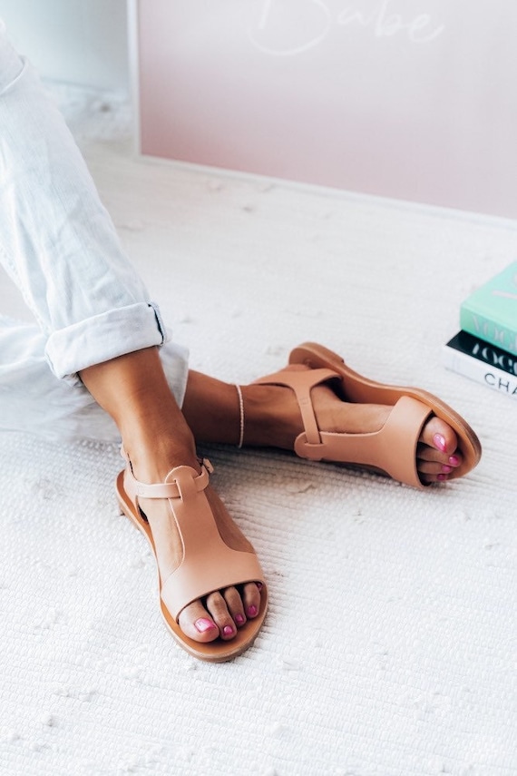 T-Strap Sandals, Leather Sandals, Slingback Sandals, Natural Sandals, Strappy Sandals,gift for her