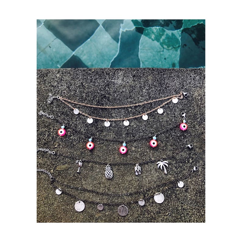tropical evil eye coin ankle chains hypoallergenic ankle chains Anklets ankle chains