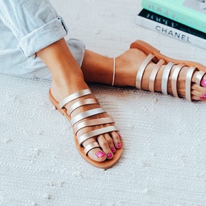 Leather sandals, Gold sandals, Strappy sandals, Greek sandals, Gold leather sandals, Strap sandals