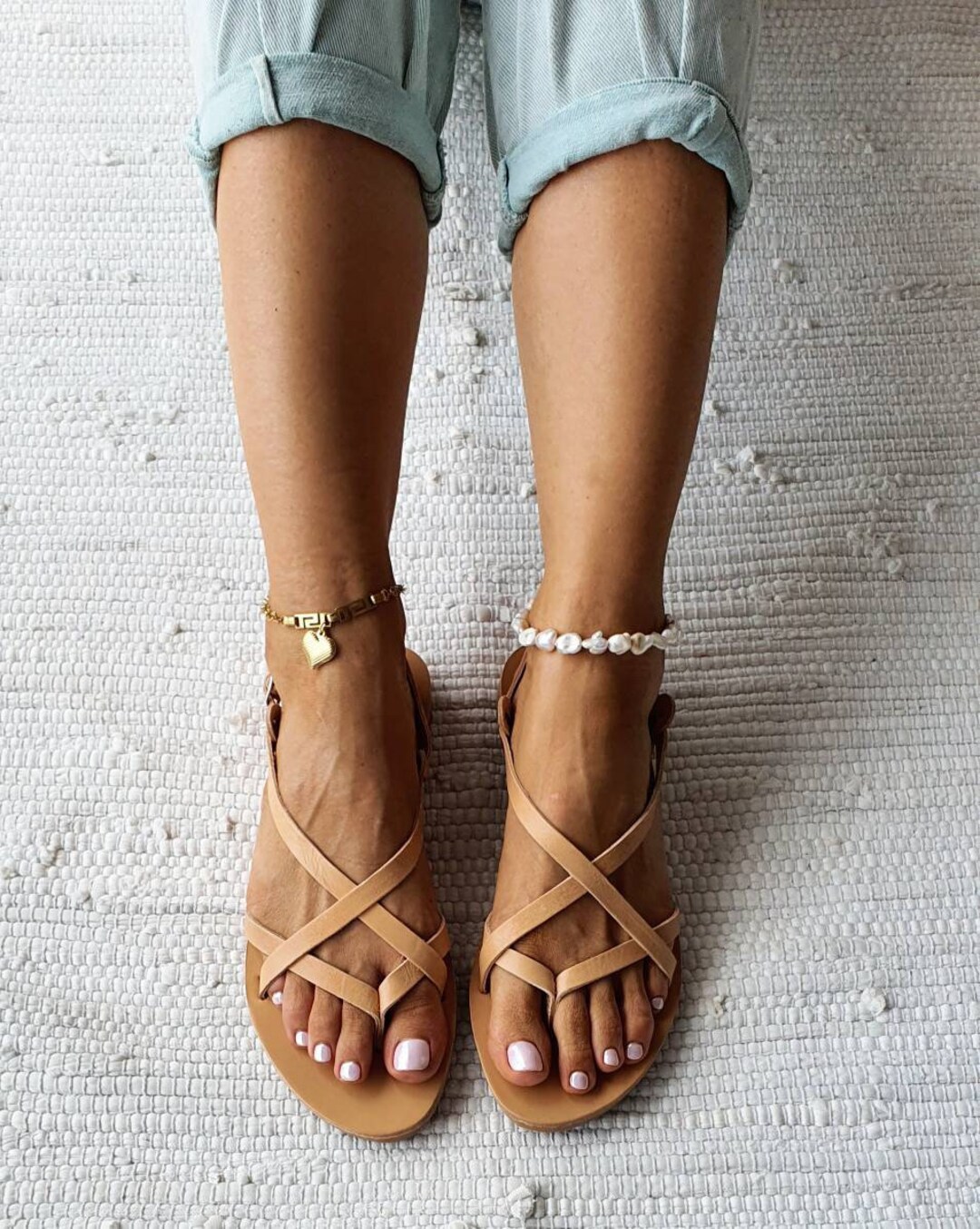 Padded-Straps Leather Sandals