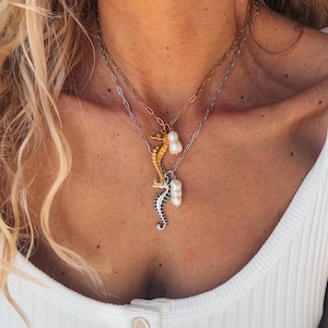 Sjöhästhalsband, delikat hippocampus-kedja, elegant kedja, färgglatt sommarhalsband, strandsmycken, present till henne, födelsedag
