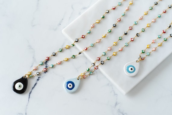 Evil Eye Boho Necklace, Colorful Rainbow Necklace, Greek Eye