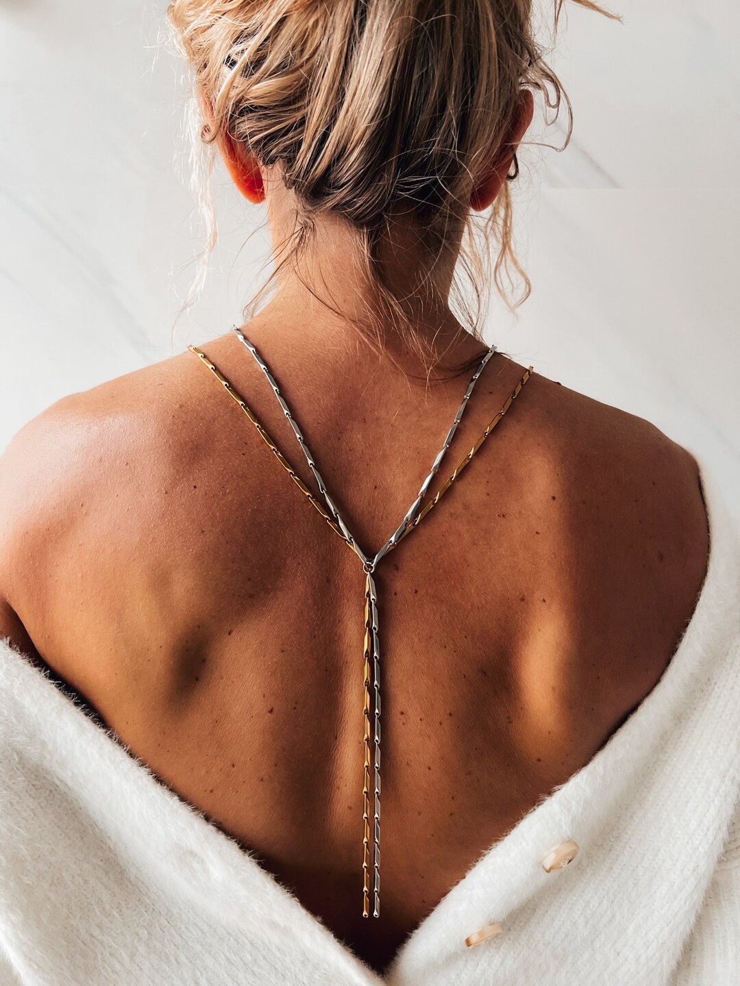 Collier Lariat En Argent 925 Avec Perles - Longueur 18 Pouces, Chaîne Rolo, Fermoir Homard