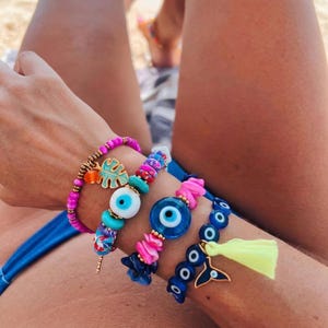Pulsera de cuentas de ojo malvado, joyería de playa de verano, regalo de protección