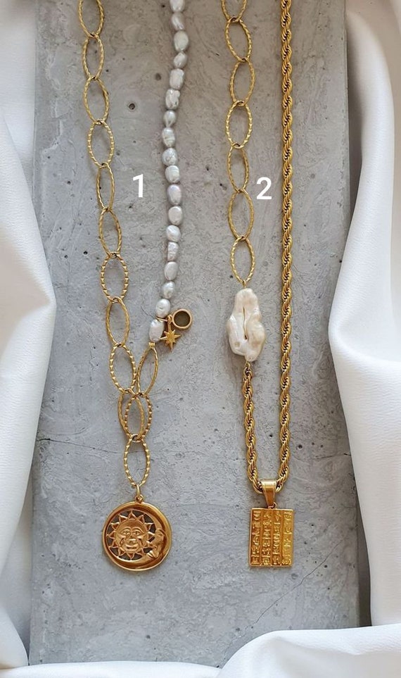 Sun and Moon Necklace pearl Necklaces 