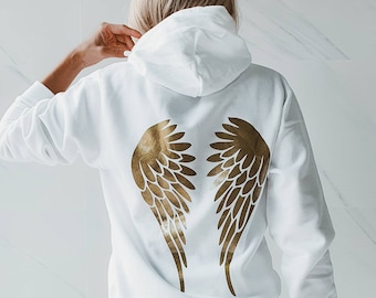 White Angel Wings Hoodie, Frontpocket Hoodie, Wings Blouse, Gift for Her