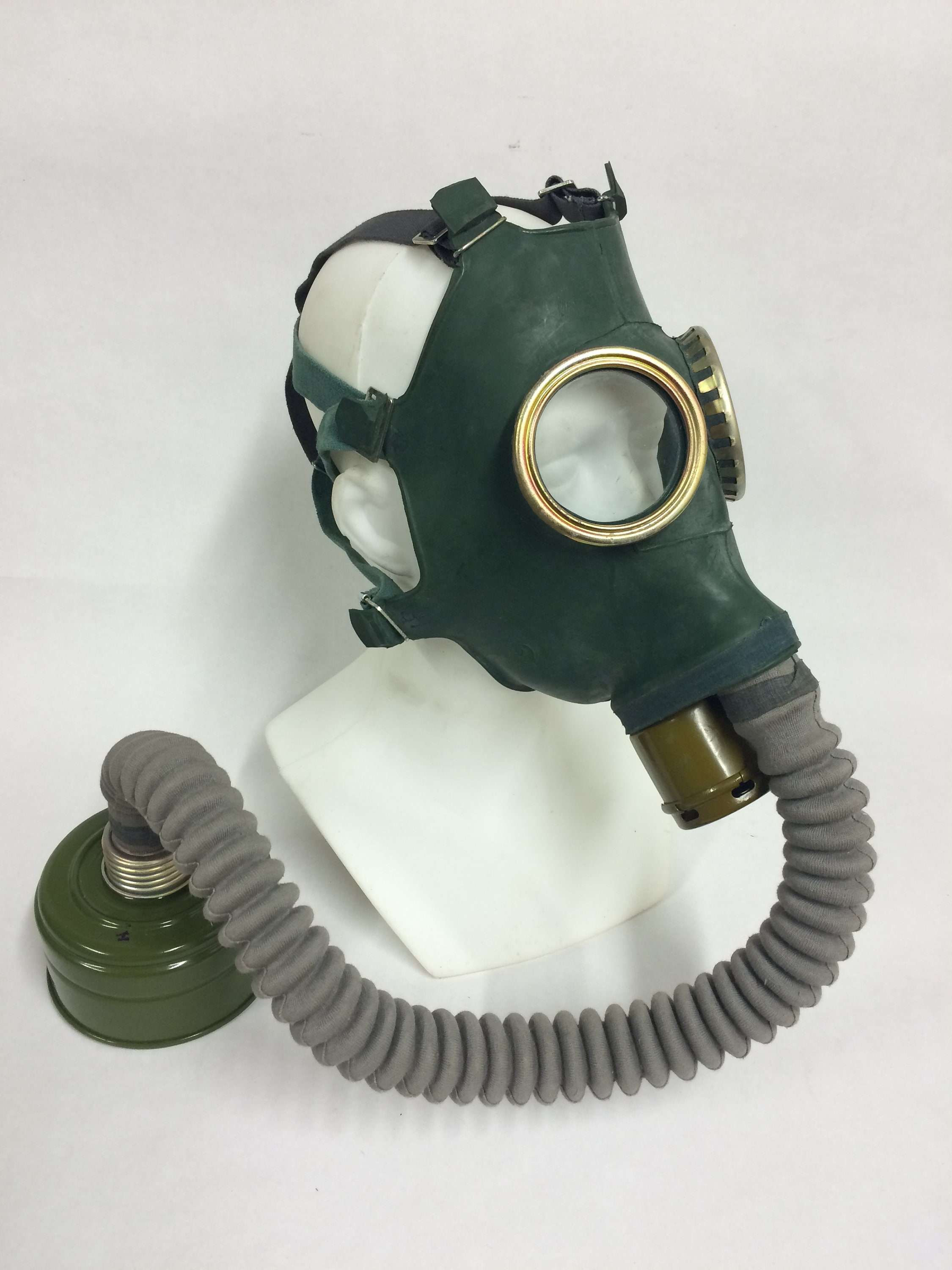 Vintage Soviet russian gas mask with hose Green gas mask GP-4 gas mas…