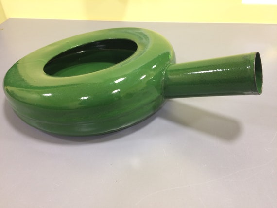 USSR Vintage Bedpan,Urinal,Metal Enamel,Green Splatterware,Medical,Decorative