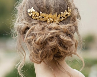 Gold wedding comb Bridal headpiece Gold leaves bridal comb Gold headpiece Gold leaf hair comb Leaf headpiece Gold hair accessory