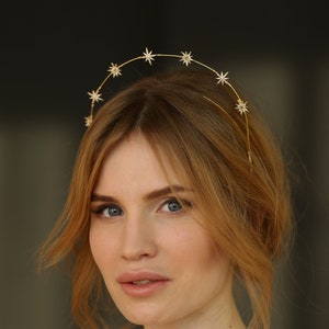 Star crown Halo crown Star headpiece Celestial crown Gold wedding tiara