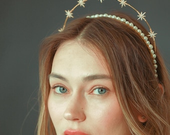 Halo celestial dorado Diadema nupcial de estrella Corona de halo de estrella Corona nupcial celestial Tocado de boda de estrella Accesorio de boda celestial