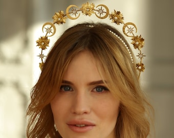 Halo crown Star crown Goddess crown Gold star halo Star headband Star headpiece Gold tiara