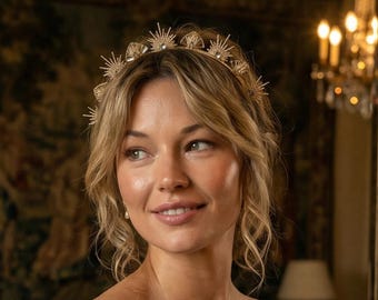 Corona nupcial de estrellas Diadema nupcial celestial Corona nupcial celestial Tocado de estrellas Diadema de estrella dorada Tiara de novia bohemia