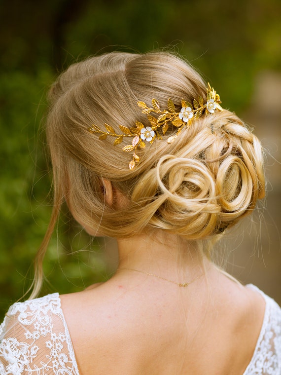 Gold Leaf Grecian Headpiece Bridal Leaf Hair Comb Gold Leaf Etsy