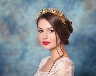 Gold leaf wedding crown Leaf bridal crown gold Bridal headband Gold bridal tiara - JADE