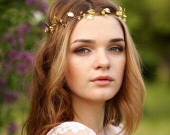 Bridal headpiece gold Bridal hair vine Gold leaf headband Wedding hair vine Gold leaf crown Gold bridal hair vine Bridal headband gold
