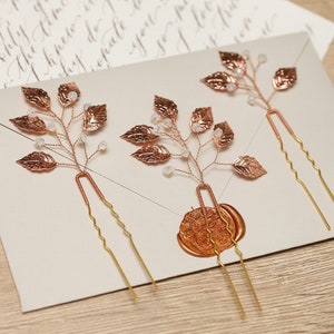 Horquillas para el pelo de novia en oro rosa Accesorio para el pelo de boda en oro rosa Pinzas para el pelo con forma de hoja Enredadera para el pelo con forma de hoja Tocado en oro rosa