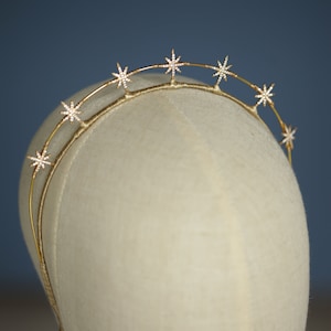 Corona de estrella dorada, diadema de novia, tiara de boda dorada, tocado de estrella, diadema de novia celestial, corona de estrella de cristal