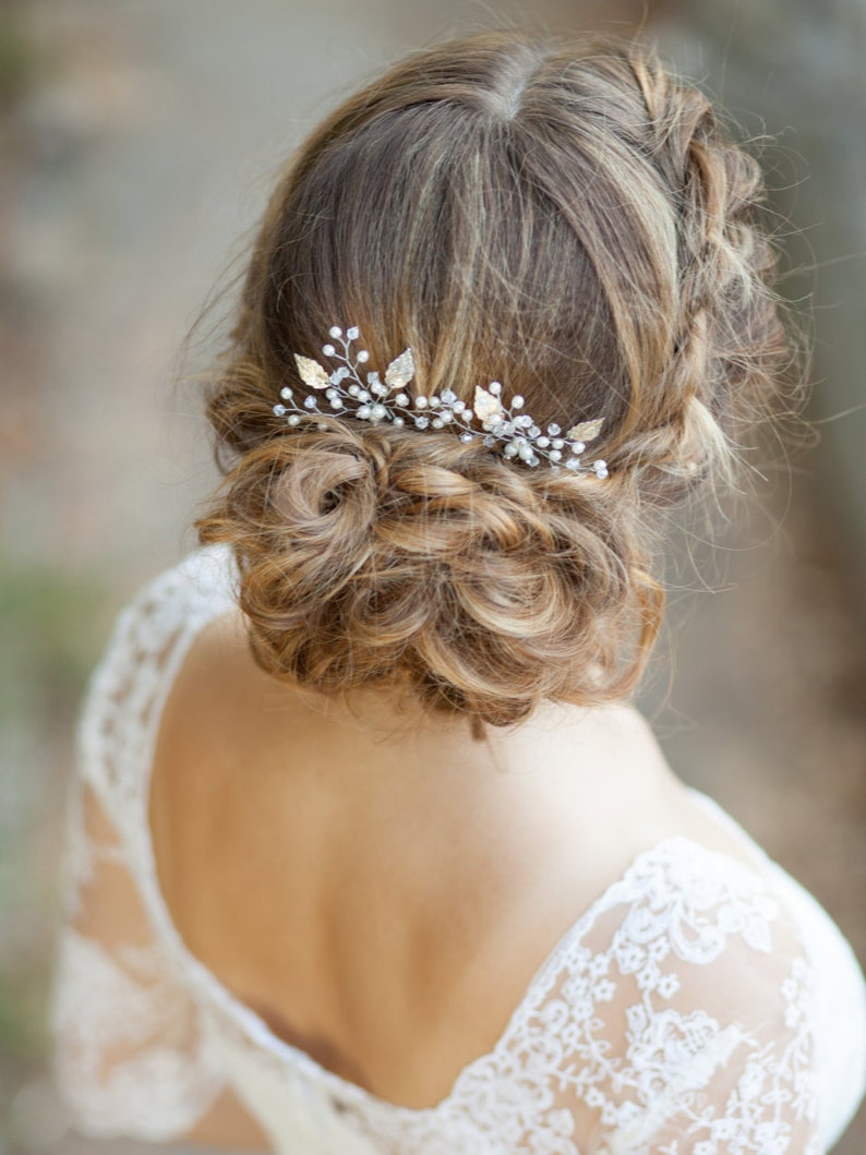 Bridal hair pins Wedding hair pins Bridal hairpiece Pearl hair pins Floral hair pins image 2