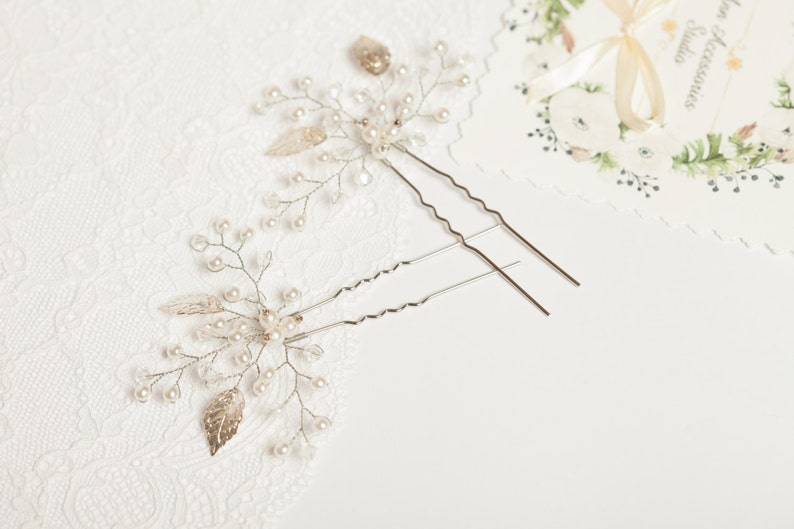Bridal hair pins Wedding hair pins Bridal hairpiece Pearl hair pins Floral hair pins image 6