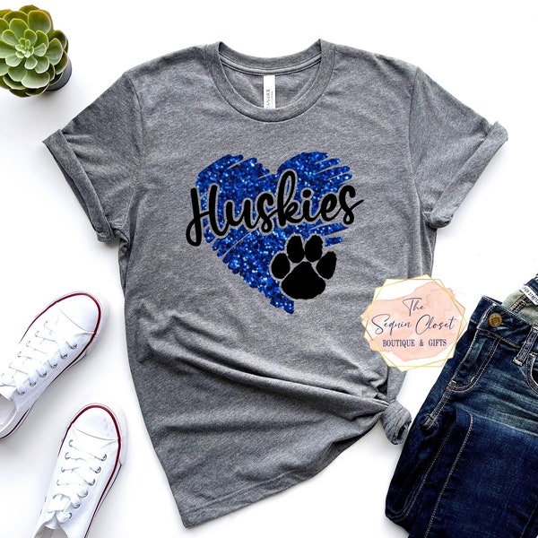 Huskies School Mascot Heart T-shirt, Mascot Shirt, Huskies Spirit Shirt, Huskies Spirit, Mascot Shirt, Huskies T-shirt, Huskies shirt