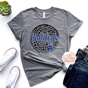 Bulldogs Leopard School Mascot Heart T-shirt, Mascot Shirt, Bulldogs Spirit Shirt, Bulldogs Spirit, Mascot Shirt, Bulldogs T-shirt, Bulldogs