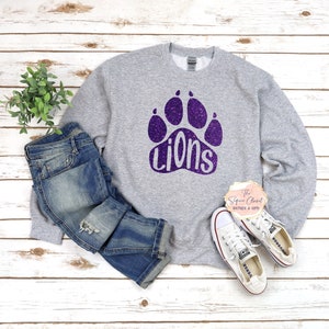Lions School Mascot Paw Sweatshirt, Mascot Sweatshirt, Lions Spirit Shirt, Lions Spirit, Mascot Shirt, Lions T-shirt, Lions Apparel, School