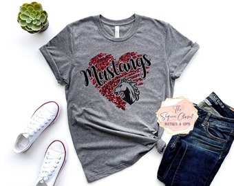 Mustangs School Mascot Heart T-shirt, Mascot Shirt, Mustangs Spirit Shirt, Mustangs Spirit, Mascot Shirt, Mustangs T-shirt, Mustangs shirt