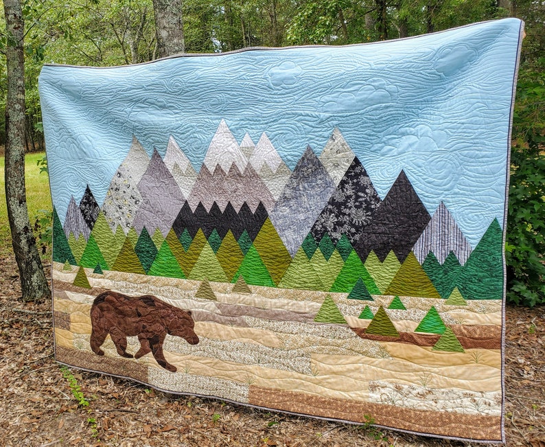 Rocky Mountain Bear Quilt, Bear, Snow Capped Mountain Quilt, Free