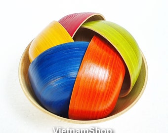 Set of 6 Bamboo Bowls for kitchen - Handmade by bamboo from Vietnam