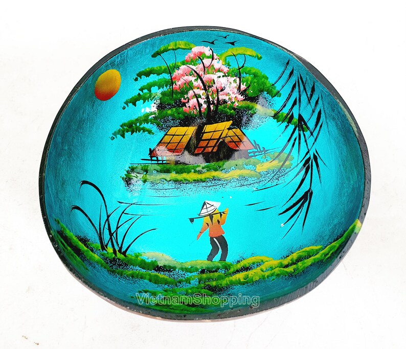 Coconut Shell Bowls Coconut Bowl Lacquer Landscape Painting for